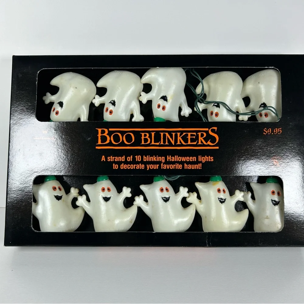Vtg Hallmark Halloween Boo Blinkers White Ghost Plastic Blow Mold Light String